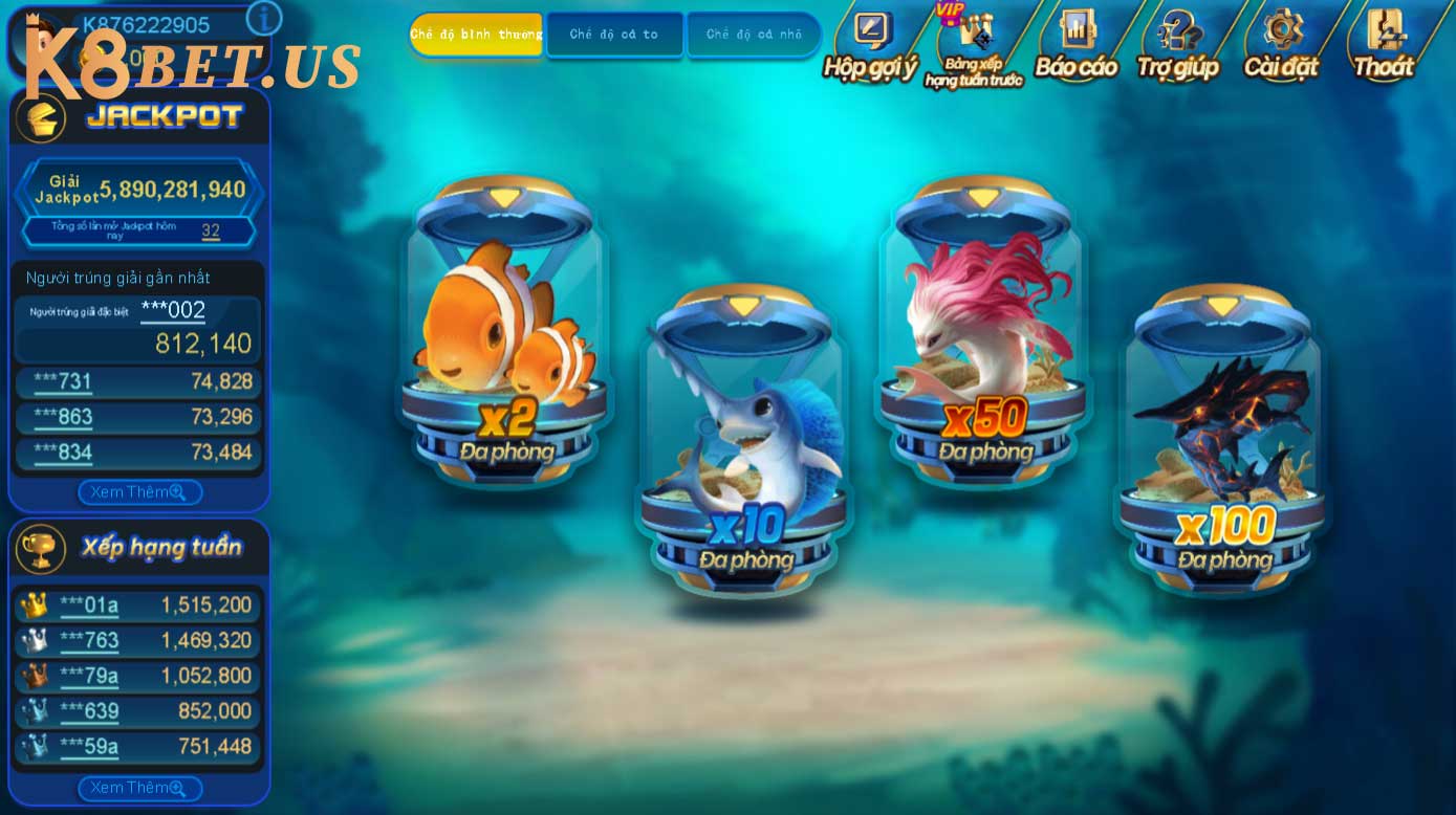 Giao diện game bắn cá k8bet