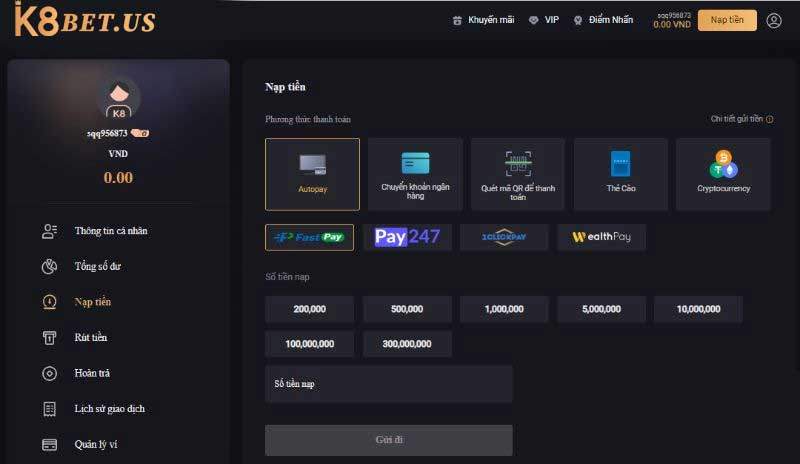 Các phương thức nạp tiền k8bet